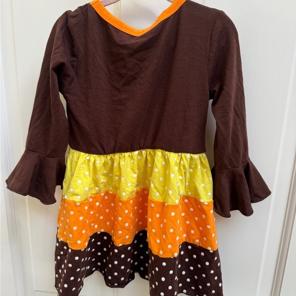 Girls 2T Brown, Yellow, Orange Long Sleeve Thanksgiving Turkey Long Sleeve Dress - Picture 5 of 5